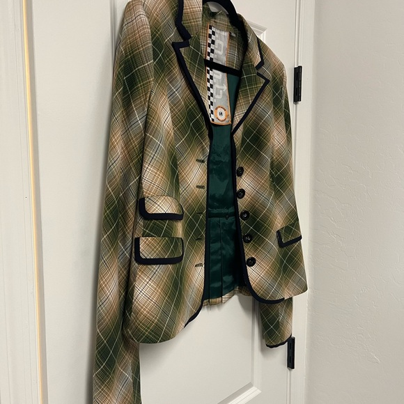 L.A.M.B. Green Plaid Blazer with Black Trim - Picture 5 of 5